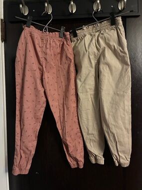 Kids Elastic Waist Pull-On Spring Joggers - Pink and Cream
